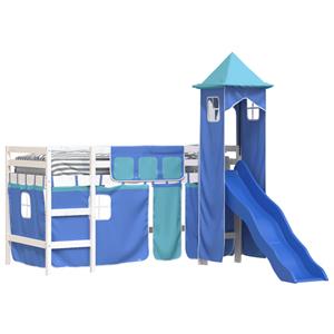 VidaXL Kinderhoogslaper met toren 90x200 cm massief grenenhout blauw