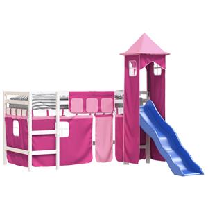 VidaXL Kinderhoogslaper met toren 90x200 cm massief grenenhout roze