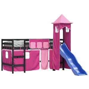 VidaXL Kinderhoogslaper met toren 90x200 cm massief grenenhout roze