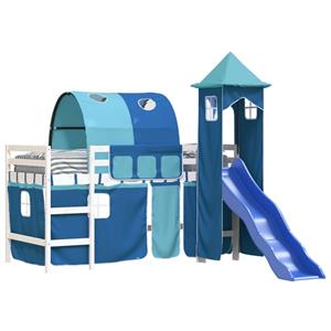 VidaXL Kinderhoogslaper met toren 80x200 cm massief grenenhout blauw