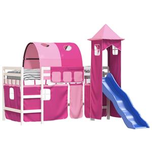 VidaXL Kinderhoogslaper met toren 80x200 cm massief grenenhout roze
