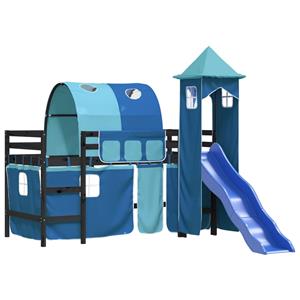 VidaXL Kinderhoogslaper met toren 80x200 cm massief grenenhout blauw