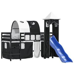 VidaXL Kinderhoogslaper met toren 90x200 cm grenenhout wit en zwart