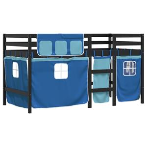 VidaXL Kinderhoogslaper met gordijnen 80x200 cm grenenhout blauw