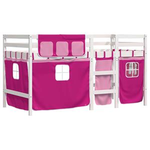 VidaXL Kinderhoogslaper met gordijnen 90x200 cm grenenhout roze