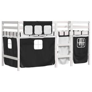 VidaXL Kinderhoogslaper met gordijnen 90x190 cm grenenhout wit zwart