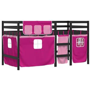 VidaXL Kinderhoogslaper met gordijnen 90x190 cm grenenhout roze
