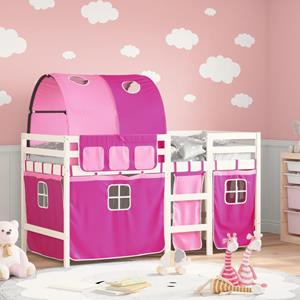 VidaXL Kinderhoogslaper met tunnel 80x200 cm massief grenenhout roze