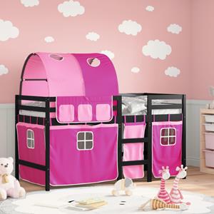 VidaXL Kinderhoogslaper met tunnel 80x200 cm massief grenenhout roze