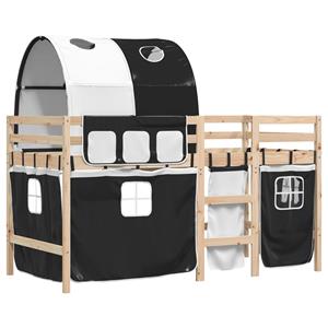 VidaXL Kinderhoogslaper met tunnel 90x200 cm grenenhout wit en zwart