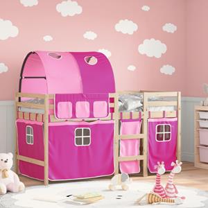 VidaXL Kinderhoogslaper met tunnel 90x200 cm massief grenenhout roze