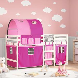 VidaXL Kinderhoogslaper met tunnel 90x200 cm massief grenenhout roze