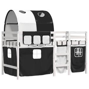 VidaXL Kinderhoogslaper met tunnel 90x190 cm grenenhout wit en zwart