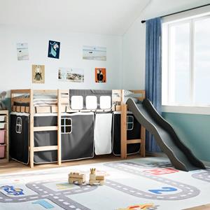 VidaXL Kinderhoogslaper met gordijnen 80x200 cm massief grenenhout