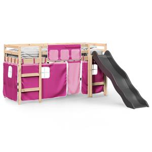 VidaXL Kinderhoogslaper met gordijnen 80x200 cm grenenhout roze
