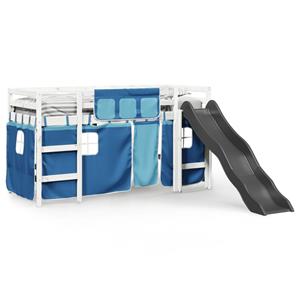 VidaXL Kinderhoogslaper met gordijnen 80x200 cm grenenhout blauw