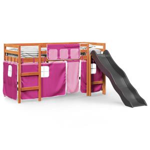 VidaXL Kinderhoogslaper met gordijnen 80x200 cm grenenhout roze