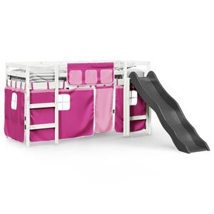 VidaXL Kinderhoogslaper met gordijnen 90x200 cm grenenhout roze
