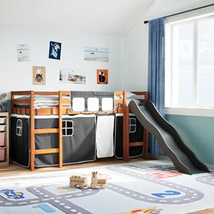 VidaXL Kinderhoogslaper met gordijnen 90x200 cm grenenhout wit zwart