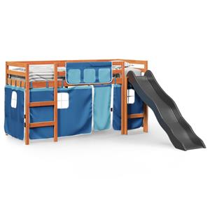 VidaXL Kinderhoogslaper met gordijnen 90x200 cm grenenhout blauw