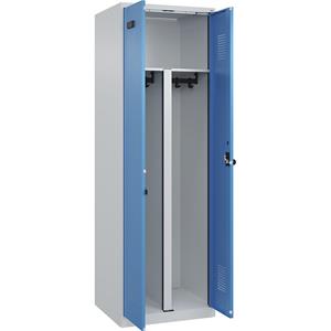 Multifunctionele lockerkast Evolo PLUS, 1 compartiment, scheidingswand ingekort, lichtgrijs / lichtblauw, b = 600 mm, met voetdoppen, veiligheidsdraaigrendel