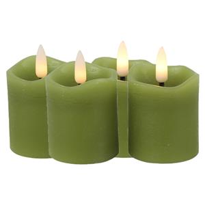Countryfield LED kaarsen/stompkaarsenen - 4x st - groen - D5 x H7,2 cm - timer - warm wit -