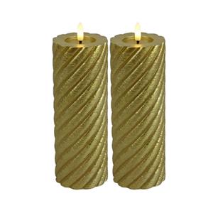 Countryfield Luxe LED kaars/stompkaars - 2x - goud - D7,5 x H20 cm - timer - warm wit licht -