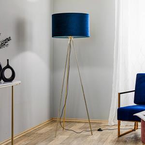 Domiluce Vloerlamp Monaco, driebeen goud, blauwe fluweel