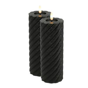Countryfield Luxe LED kaars/stompkaars - 2x - zwart - D7,5 x H20 cm - timer - warm wit licht -
