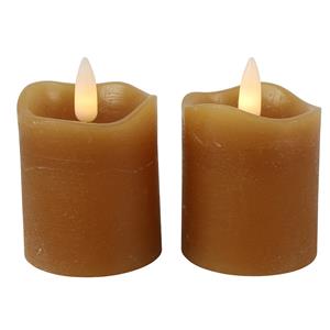 Countryfield LED kaarsen/stompkaarsenen - 4x st - cognac bruin - D5 x H7,2 cm - timer - warm wit -