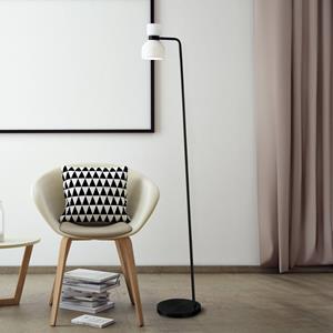 Miloox by Sforzin Vloerlamp Fifty, zwart, opaal wit glas, verstelbaar
