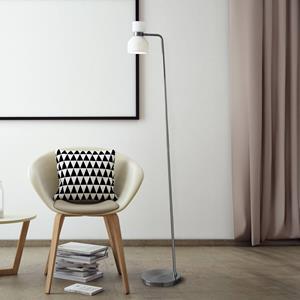 Miloox by Sforzin Vloerlamp Fifty, staalkleurig, opaalwit glas, verstelbaar