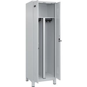 Multifunctionele lockerkast Evolo PLUS, 1 compartiment, scheidingswand ingekort, lichtgrijs, b = 600 mm, met brede voeten, veiligheidsdraaigrendel