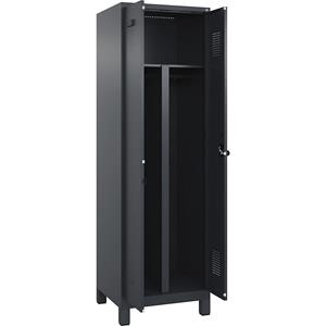 Multifunctionele lockerkast Evolo PLUS, 1 compartiment, scheidingswand ingekort, grijs, b = 600 mm, met brede voeten, veiligheidsdraaigrendel