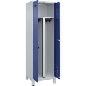 Multifunctionele lockerkast Evolo PLUS, 1 compartiment, scheidingswand ingekort, lichtgrijs / gentiaanblauw, b = 600 mm, met brede voeten, cilinderslot