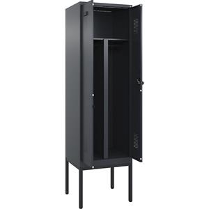 Multifunctionele lockerkast Evolo PLUS, 1 compartiment, scheidingswand ingekort, grijs, b = 600 mm, met smalle voeten, veiligheidsdraaigrendel