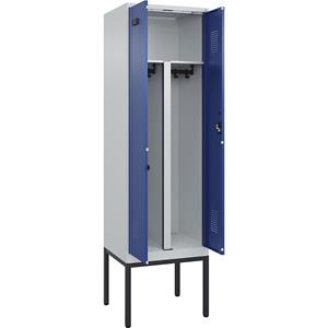 Multifunctionele lockerkast Evolo PLUS, 1 compartiment, scheidingswand ingekort, lichtgrijs / gentiaanblauw, b = 600 mm, met smalle voeten, cilinderslot