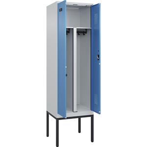 Multifunctionele lockerkast Evolo PLUS, 1 compartiment, scheidingswand ingekort, lichtgrijs / lichtblauw, b = 600 mm, met smalle voeten, cilinderslot
