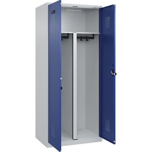 Multifunctionele lockerkast Evolo PLUS, 1 compartiment, scheidingswand ingekort, lichtgrijs / gentiaanblauw, b = 800 mm, met voetdoppen, veiligheidsdraaigrendel
