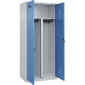 Multifunctionele lockerkast Evolo PLUS, 1 compartiment, scheidingswand ingekort, lichtgrijs / lichtblauw, b = 800 mm, met voetdoppen, veiligheidsdraaigrendel