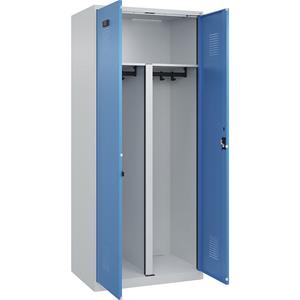 Multifunctionele lockerkast Evolo PLUS, 1 compartiment, scheidingswand ingekort, lichtgrijs / lichtblauw, b = 800 mm, met voetdoppen, cilinderslot