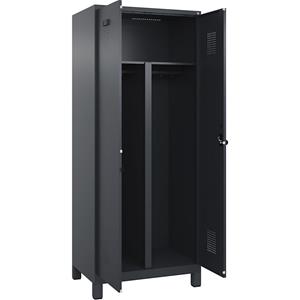 Multifunctionele lockerkast Evolo PLUS, 1 compartiment, scheidingswand ingekort, grijs, b = 800 mm, met brede voeten, veiligheidsdraaigrendel