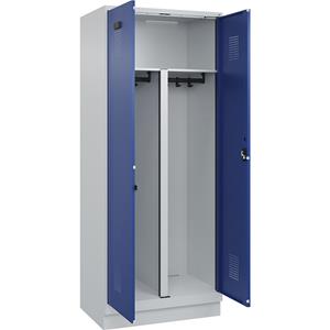 Multifunctionele lockerkast Evolo PLUS, 1 compartiment, scheidingswand ingekort, lichtgrijs / gentiaanblauw, b = 800 mm, met bodemsokkel, cilinderslot