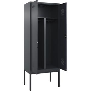 Multifunctionele lockerkast Evolo PLUS, 1 compartiment, scheidingswand ingekort, grijs, b = 800 mm, met smalle voeten, veiligheidsdraaigrendel