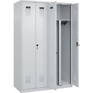 Multifunctionele lockerkast Evolo PLUS, 2 compartimenten, scheidingswand ingekort, lichtgrijs, b = 1200 mm, met voetdoppen, veiligheidsdraaigrendel