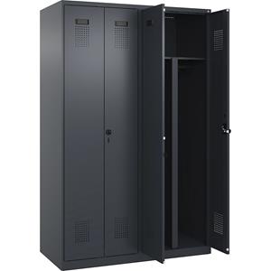 Multifunctionele lockerkast Evolo PLUS, 2 compartimenten, scheidingswand ingekort, grijs, b = 1200 mm, met voetdoppen, veiligheidsdraaigrendel