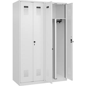 Multifunctionele lockerkast Evolo PLUS, 2 compartimenten, scheidingswand ingekort, wit, b = 1200 mm, met voetdoppen, veiligheidsdraaigrendel