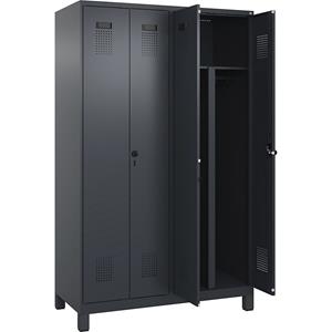 Multifunctionele lockerkast Evolo PLUS, 2 compartimenten, scheidingswand ingekort, grijs, b = 1200 mm, met brede voeten, veiligheidsdraaigrendel