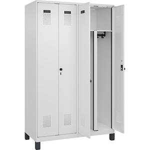 Multifunctionele lockerkast Evolo PLUS, 2 compartimenten, scheidingswand ingekort, wit, b = 1200 mm, met brede voeten, veiligheidsdraaigrendel