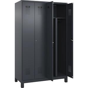 Multifunctionele lockerkast Evolo PLUS, 2 compartimenten, scheidingswand ingekort, grijs, b = 1200 mm, met brede voeten, cilinderslot